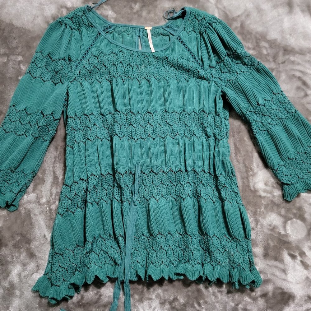 Free People Knit Blouse, Green, Size Medium
